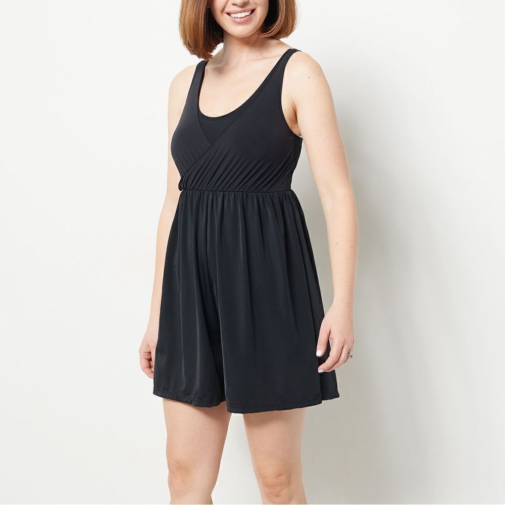 Denim & Co. Beach Mesh Wrap-Front Swim Romper